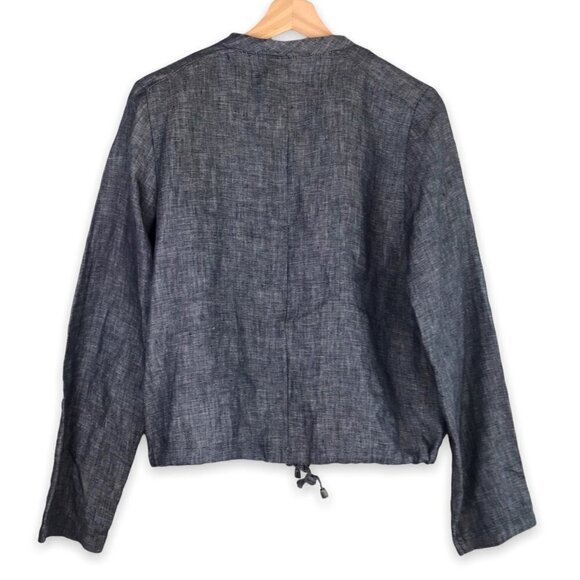 Halogen Navy 100% Linen Cropped Jacket Size Medium - Picture 2 of 13